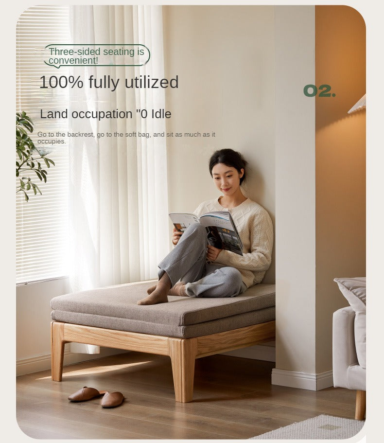 Oak, Beech, Solid Rubberwood Folding Sofa Bed, Retractable Sofa.