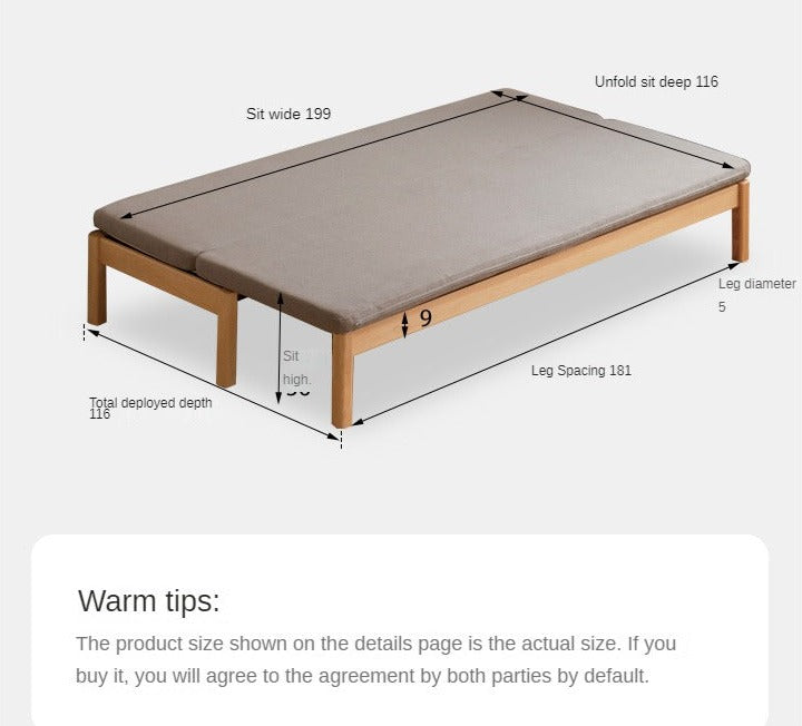 Oak Solid Wood Sofa Bed Folding Multi-functional Telescopic