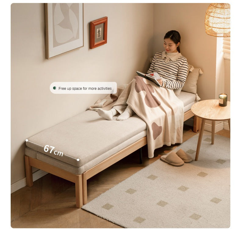 Oak Solid Wood Sofa Bed Folding Multi-functional Telescopic