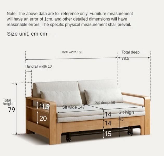 Oak Solid Wood Multi-function Sleeper Sofa.