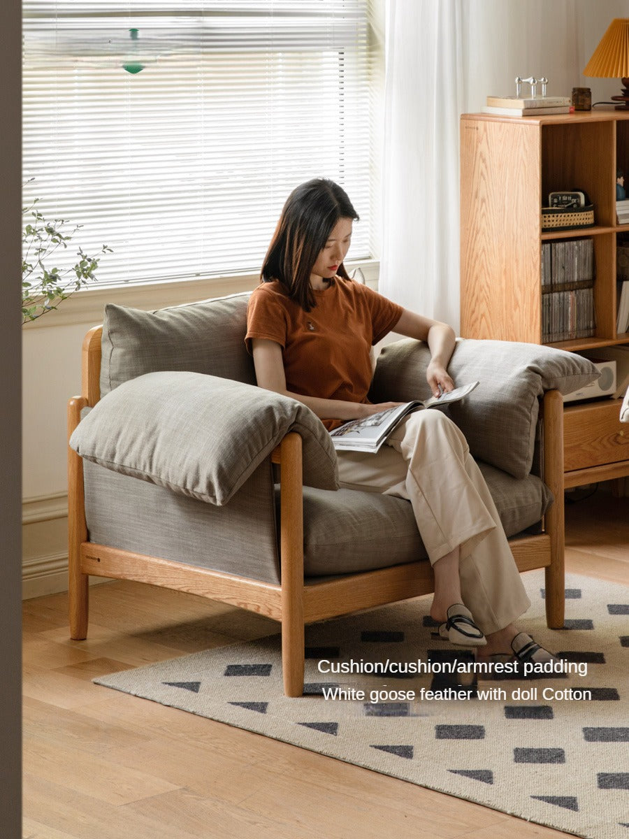 Oak Solid Wood Fabric Sofa.