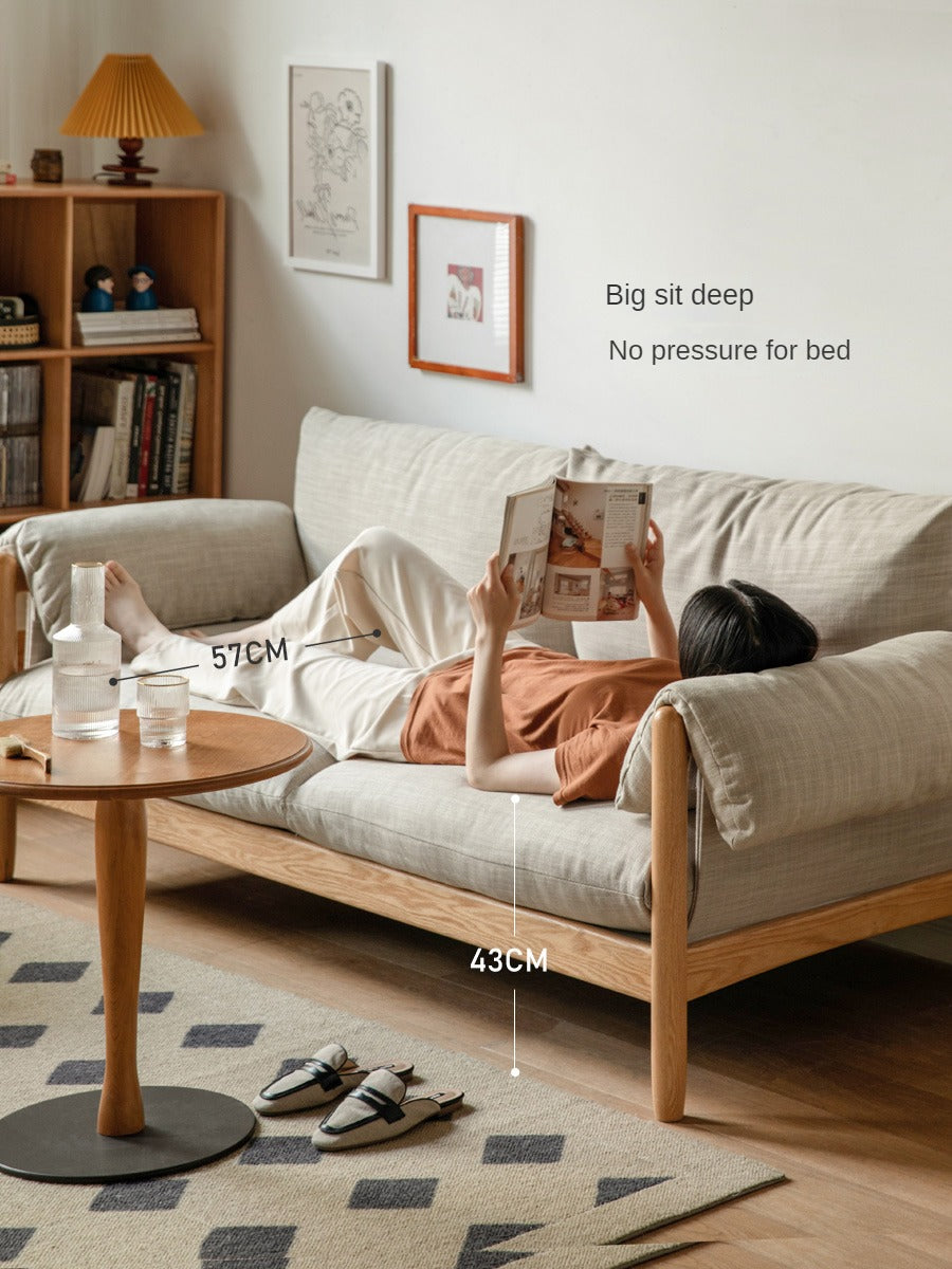 Oak Solid Wood Fabric Sofa.