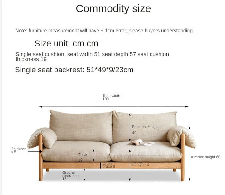 Oak Solid Wood Fabric Sofa.