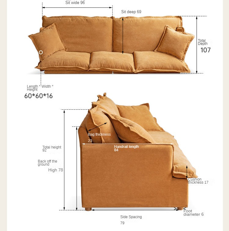 Fabric Down Modern Three-seat Sofa.