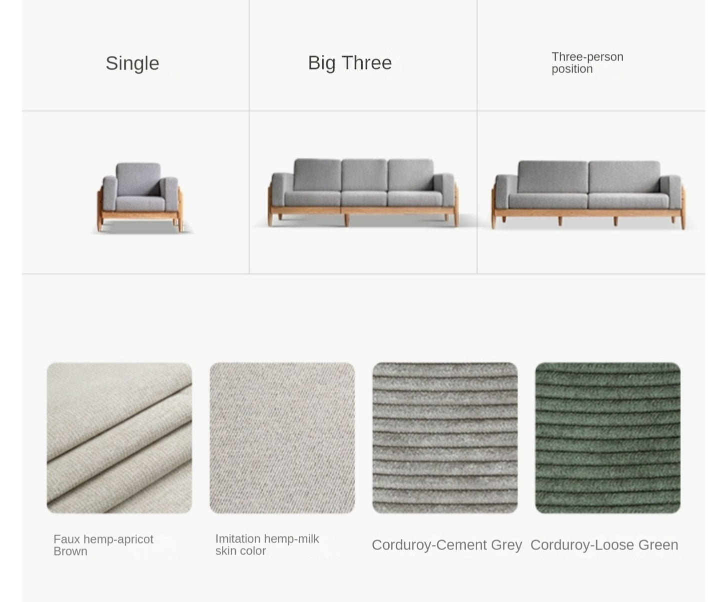 Ash Solid Wood Fabric Sofa.