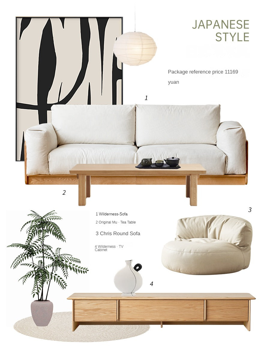 Oak Solid Wood Down Fabric Sofa.