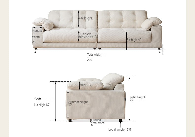 Fabric Sofa Cream Style White Goose Down.