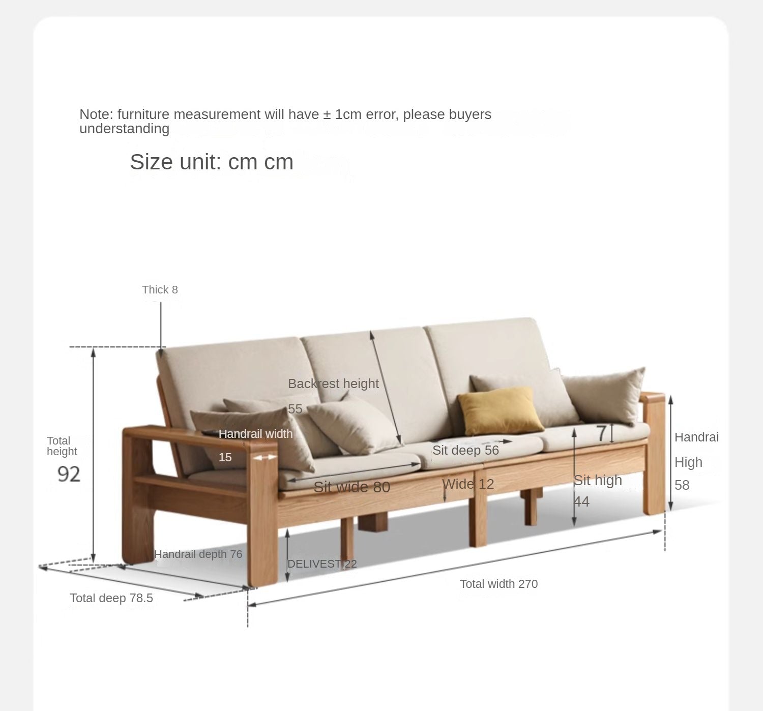 Oak, Ash Solid Wood Modern Nordic Fabric Sofa.