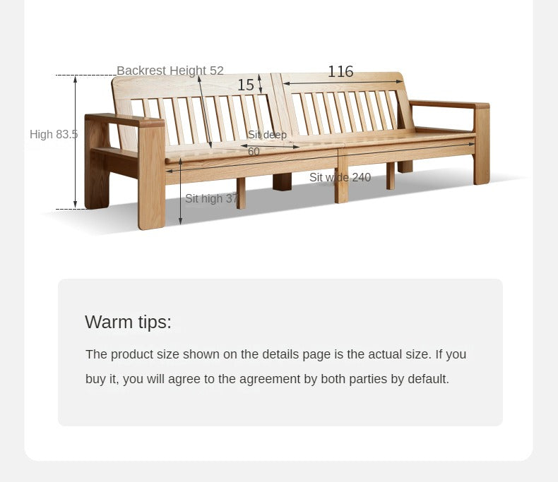 Oak, Ash Solid Wood Modern Nordic Fabric Sofa.