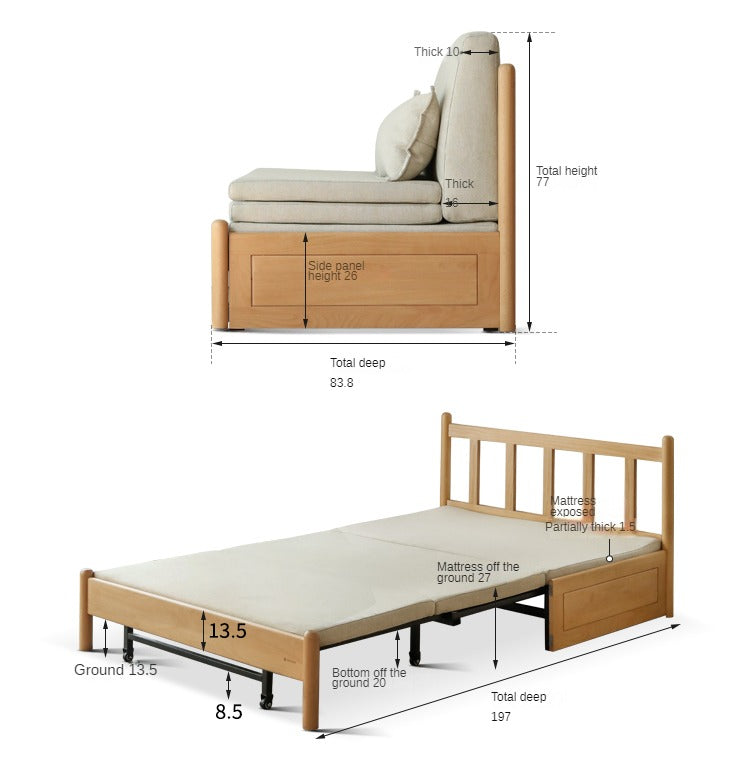 Beech Solid Wood Sofa Bed, Sleeper Sofa.