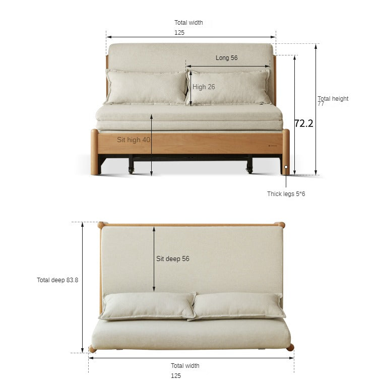 Beech Solid Wood Sofa Bed, Sleeper Sofa.