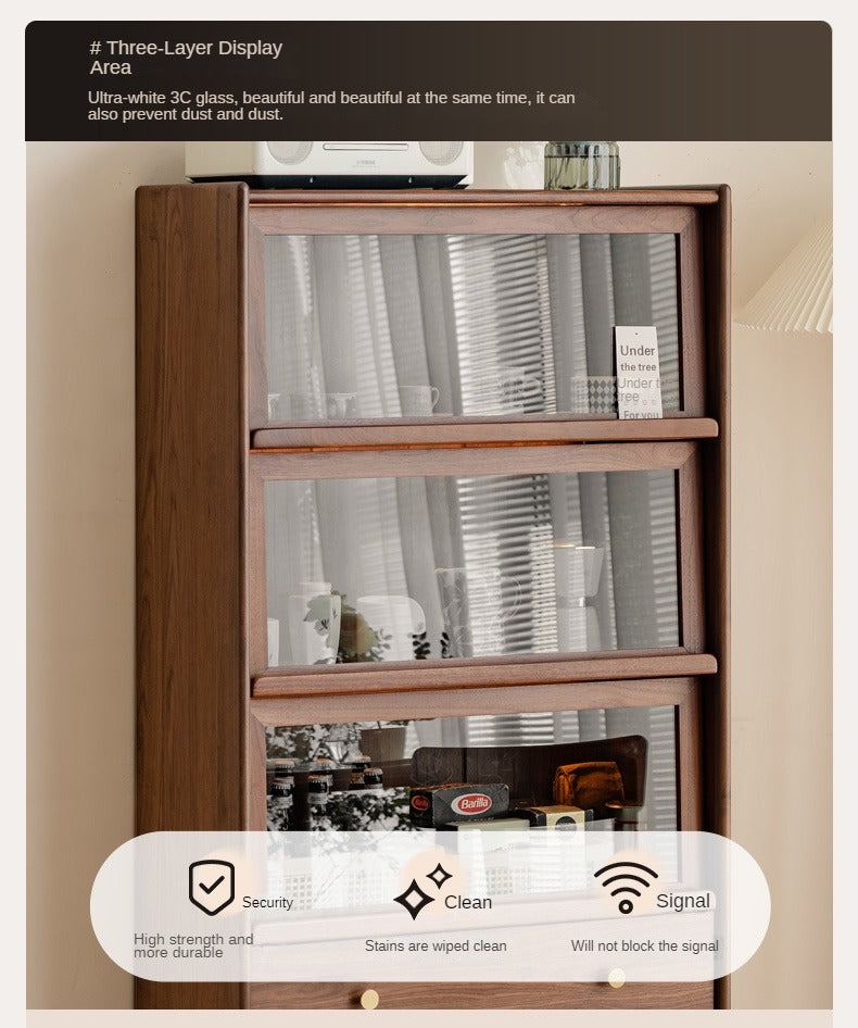 Black Walnut Solid Wood Side Cabinet Flip Door