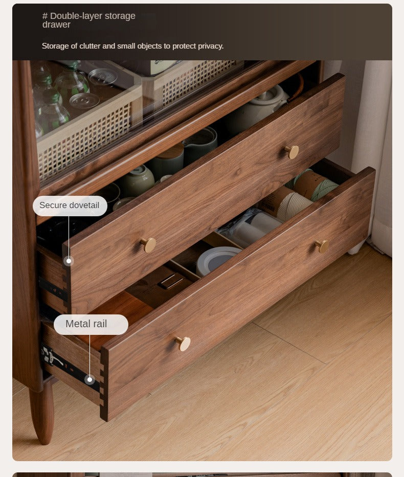 Black Walnut Solid Wood Side Cabinet Flip Door