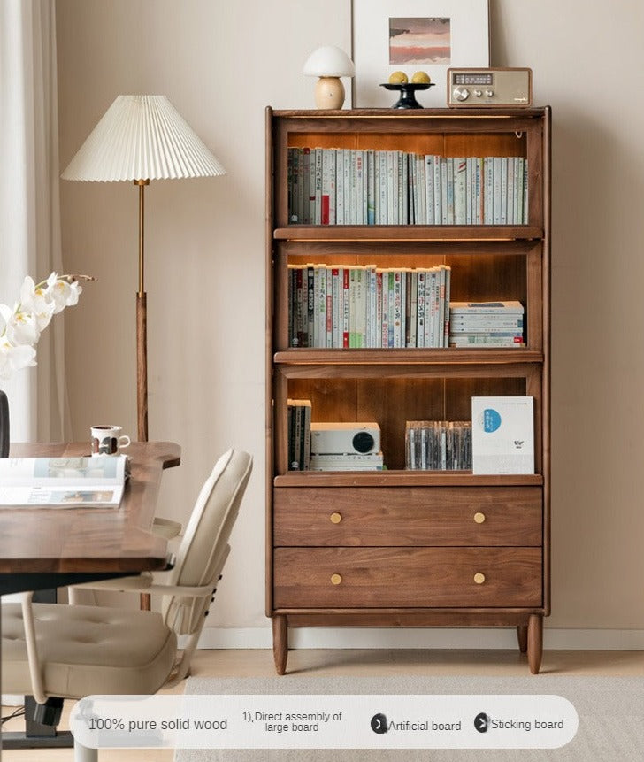 Black Walnut Solid Wood Side Cabinet Flip Door