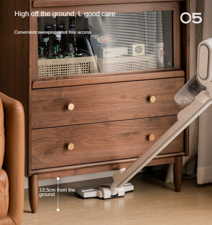 Black Walnut Solid Wood Side Cabinet Flip Door