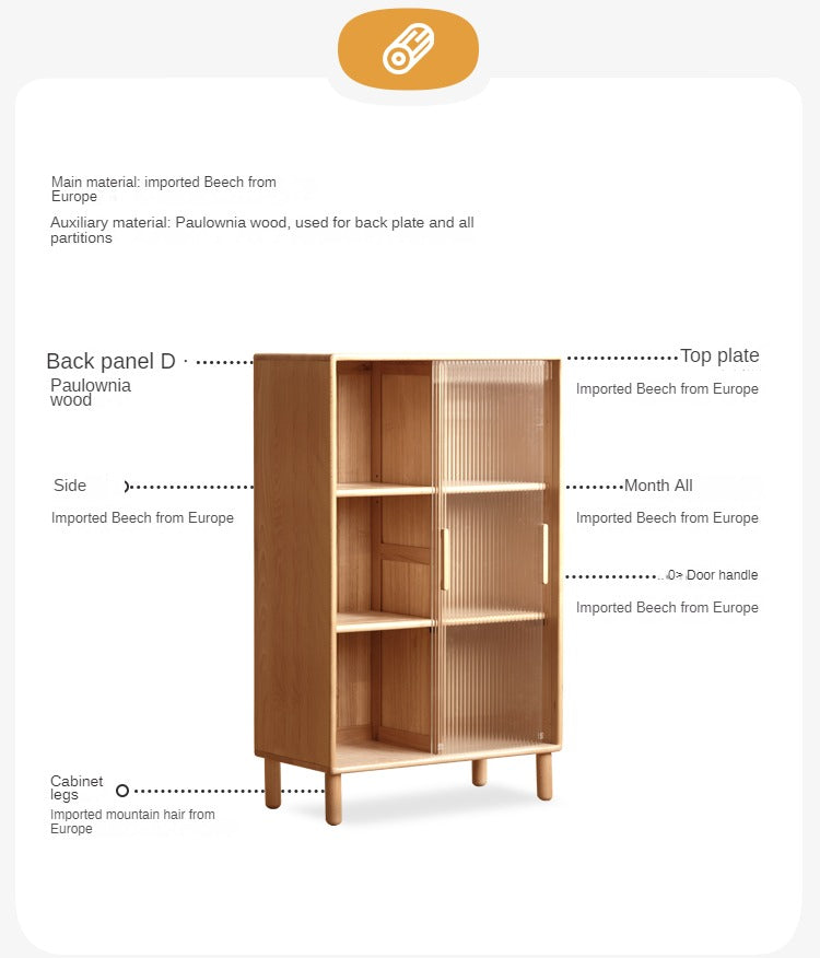 Beech Solid Wood Sliding Door Side Cabinet.