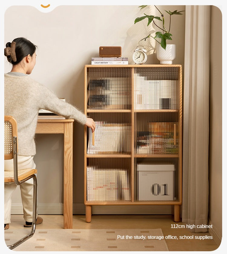 Beech Solid Wood Sliding Door Side Cabinet