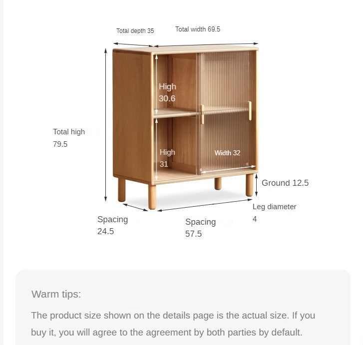 Beech Solid Wood Sliding Door Side Cabinet.