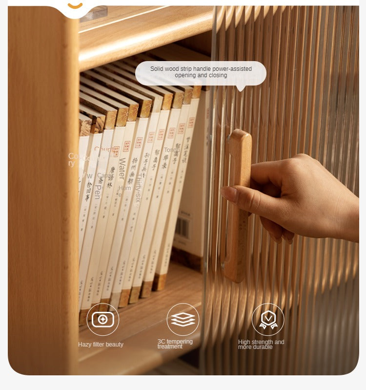 Beech Solid Wood Sliding Door Side Cabinet.