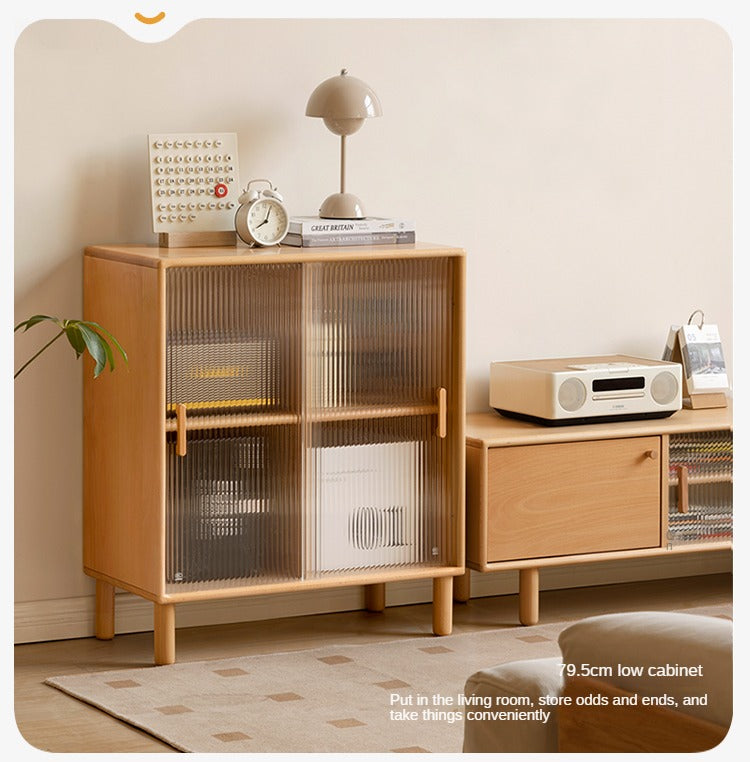 Beech Solid Wood Sliding Door Side Cabinet