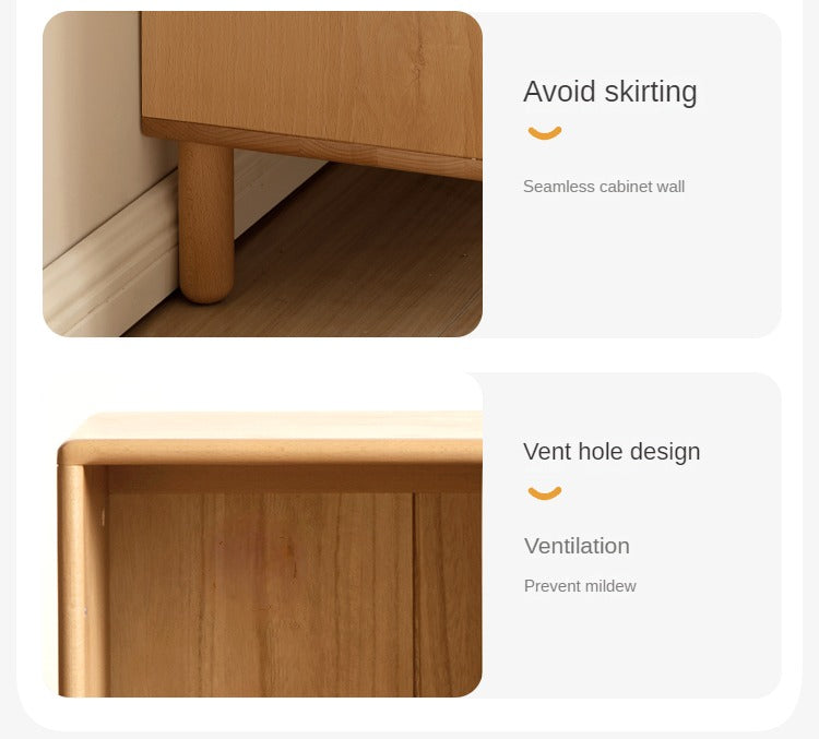 Beech Solid Wood Sliding Door Side Cabinet