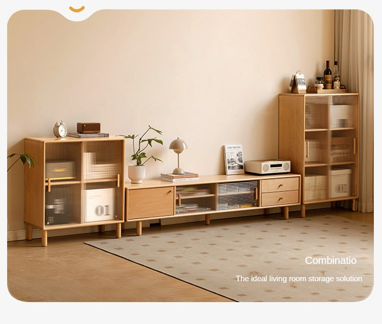Beech Solid Wood Sliding Door Side Cabinet
