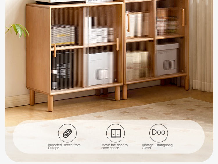 Beech Solid Wood Sliding Door Side Cabinet