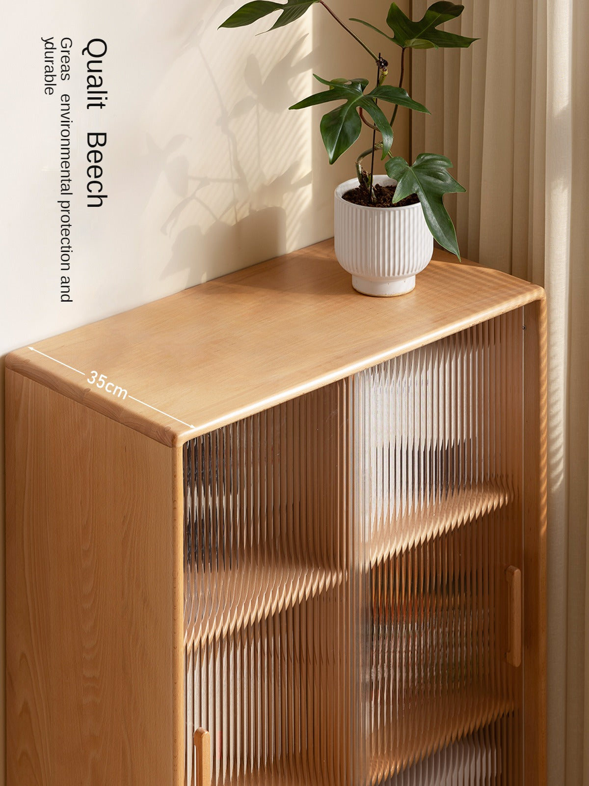 Beech Solid Wood Sliding Door Side Cabinet