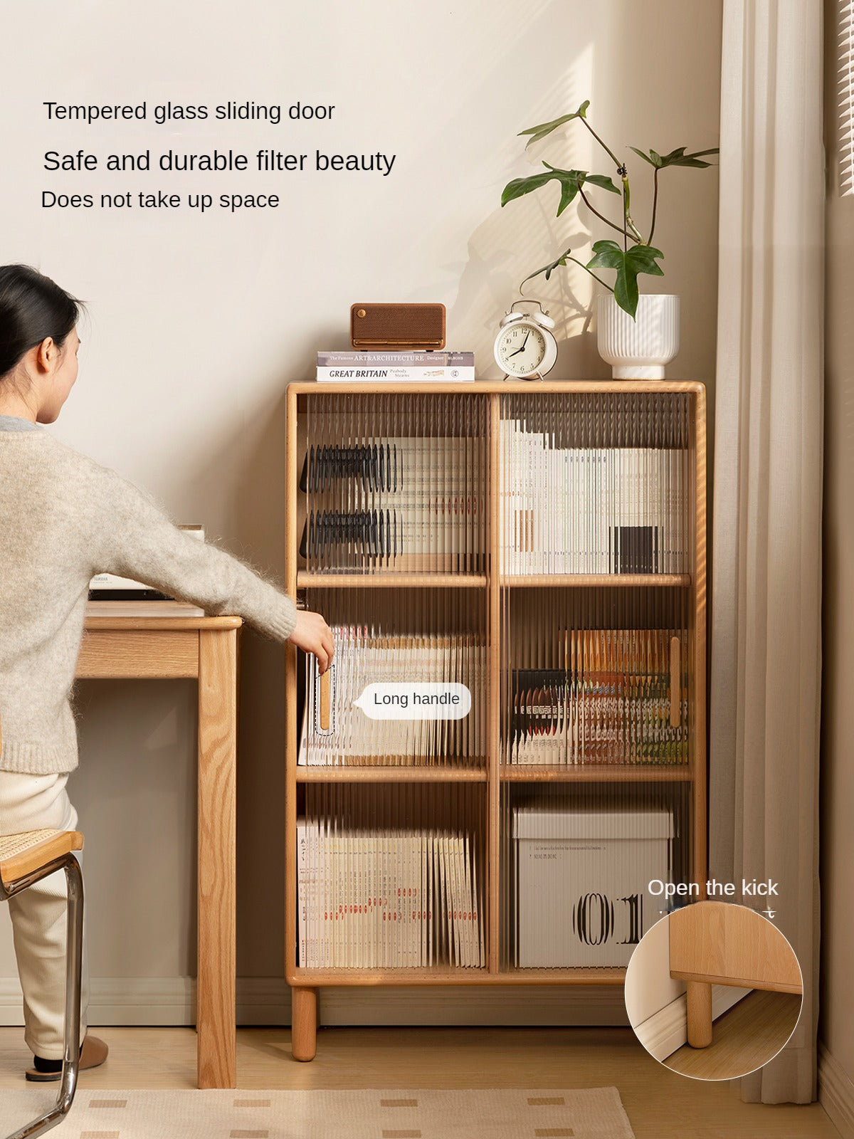 Beech Solid Wood Sliding Door Side Cabinet.