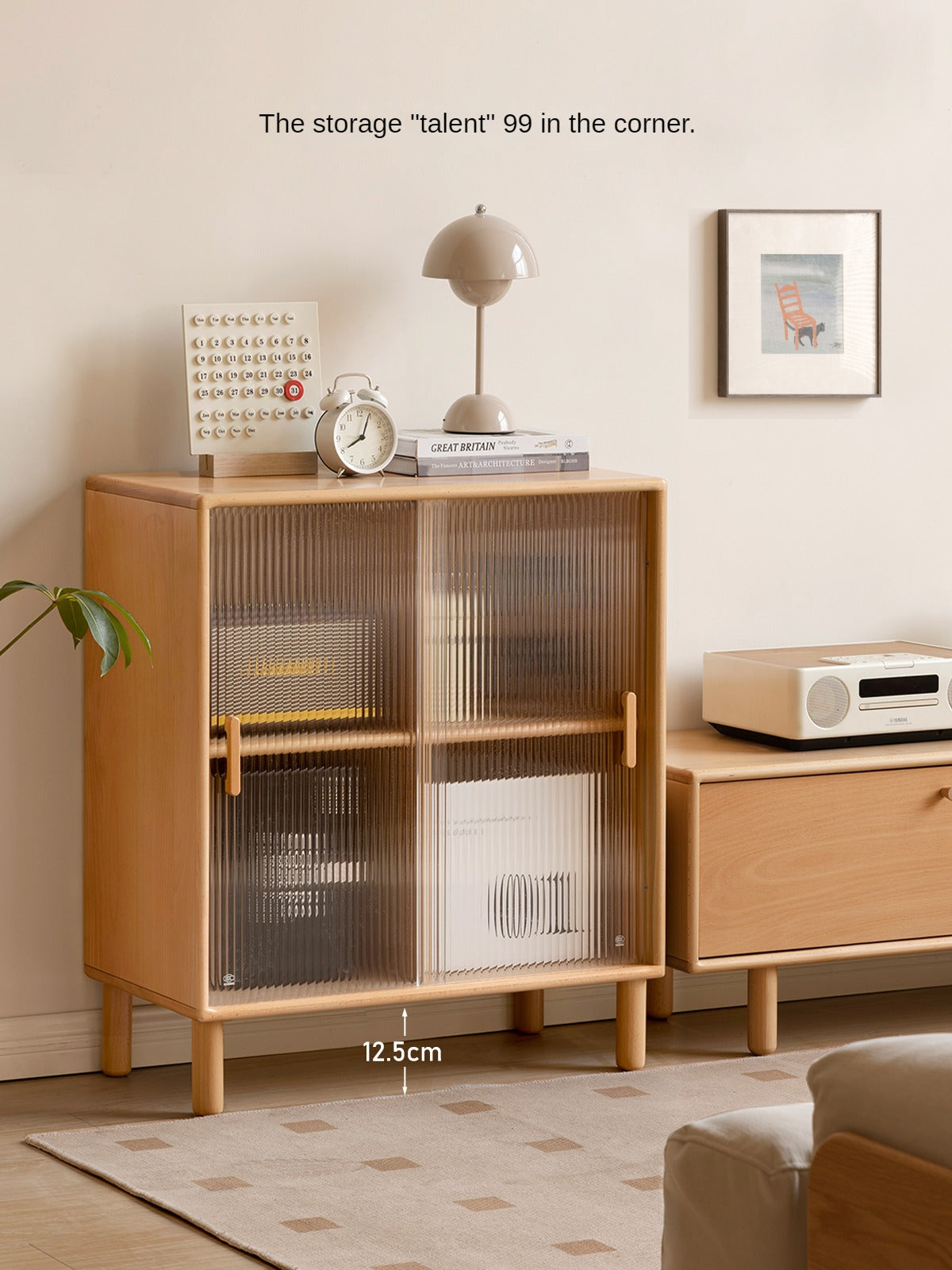Beech Solid Wood Sliding Door Side Cabinet