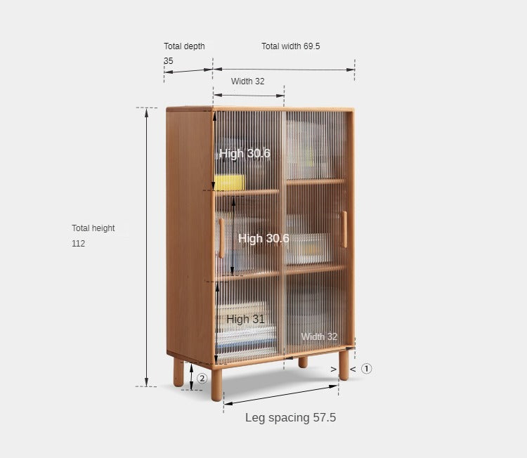 Beech Solid Wood Sliding Door Side Cabinet.