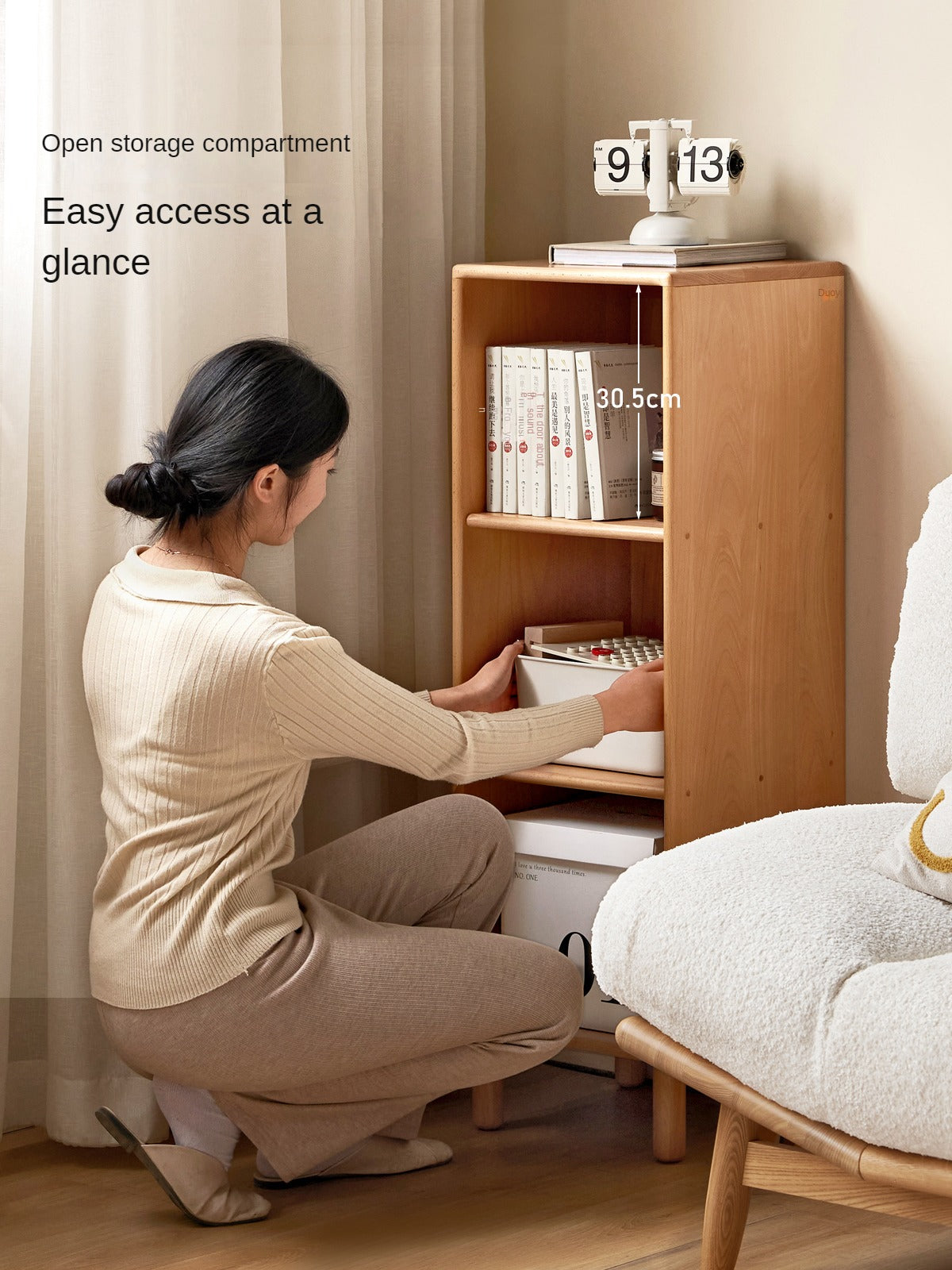 Beech Solid Wood Small Bookshelf Side Cabinet