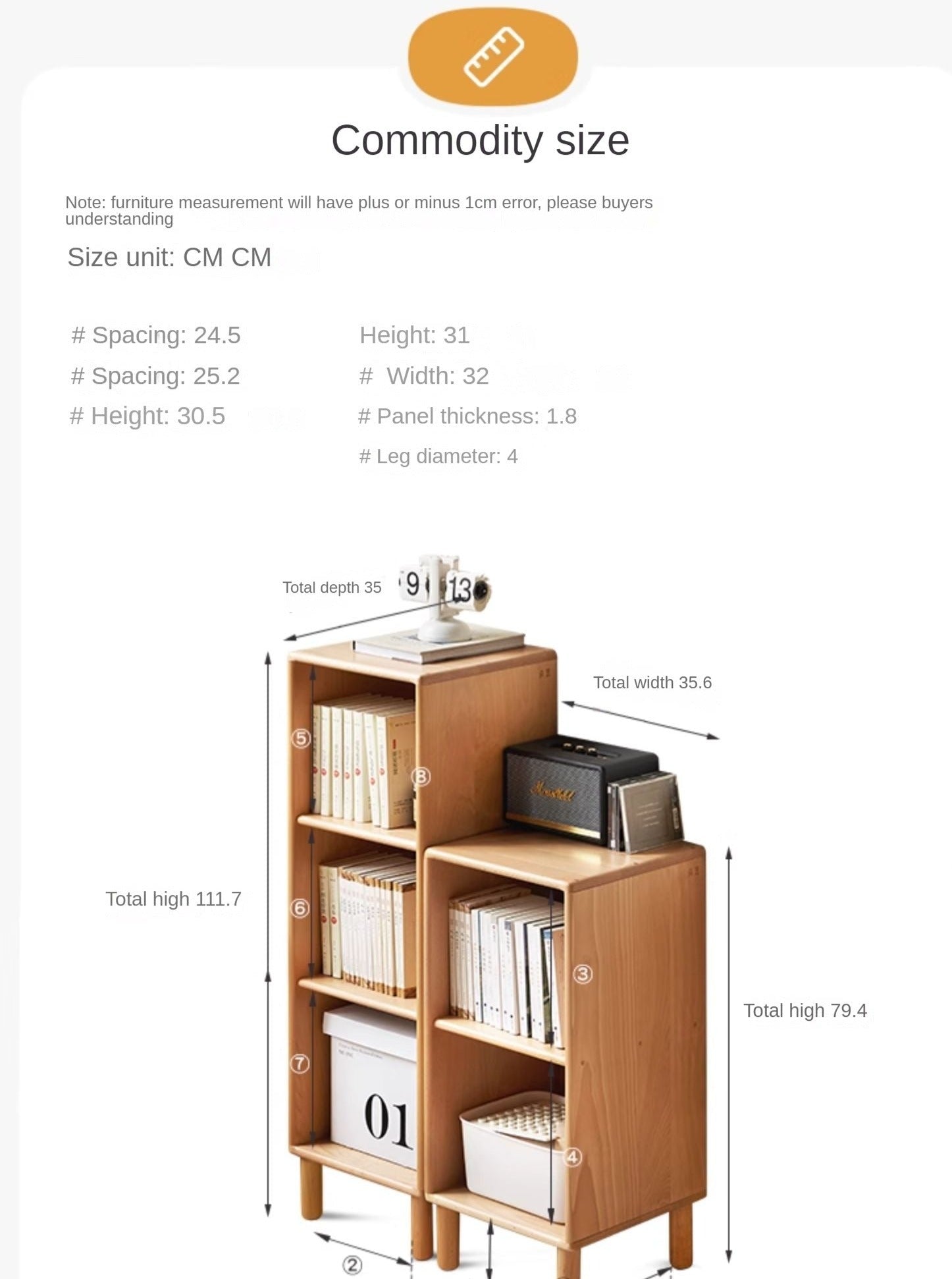 Beech Solid Wood Small Bookshelf Side Cabinet