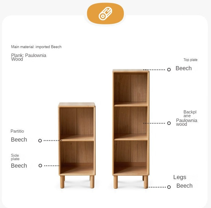 Beech Solid Wood Small Bookshelf Side Cabinet
