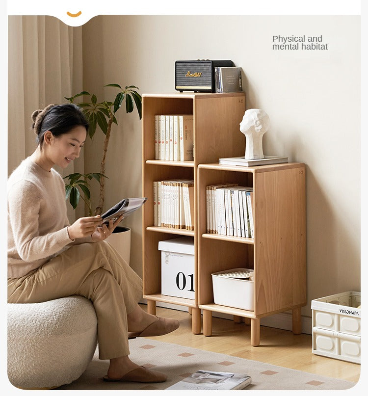 Beech Solid Wood Small Bookshelf Side Cabinet