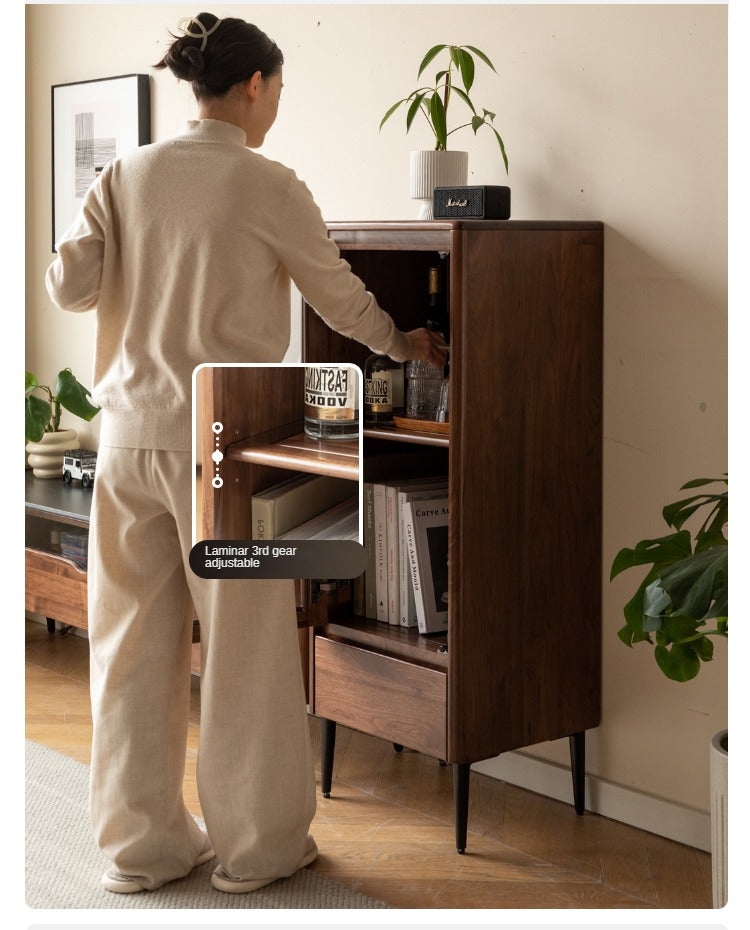 Black Walnut Solid Wood Rock Side Cabinet.