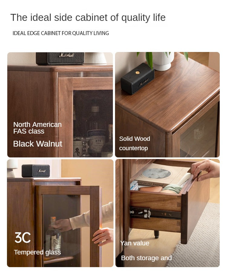 Black Walnut Solid Wood Rock Side Cabinet.