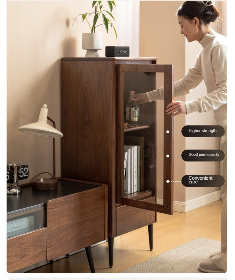 Black Walnut Solid Wood Rock Side Cabinet.