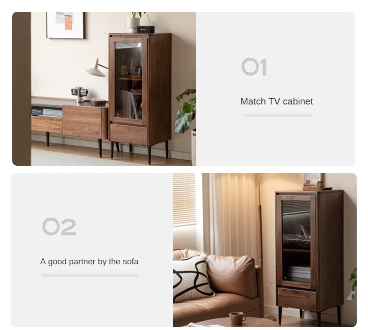 Black Walnut Solid Wood Rock Side Cabinet.