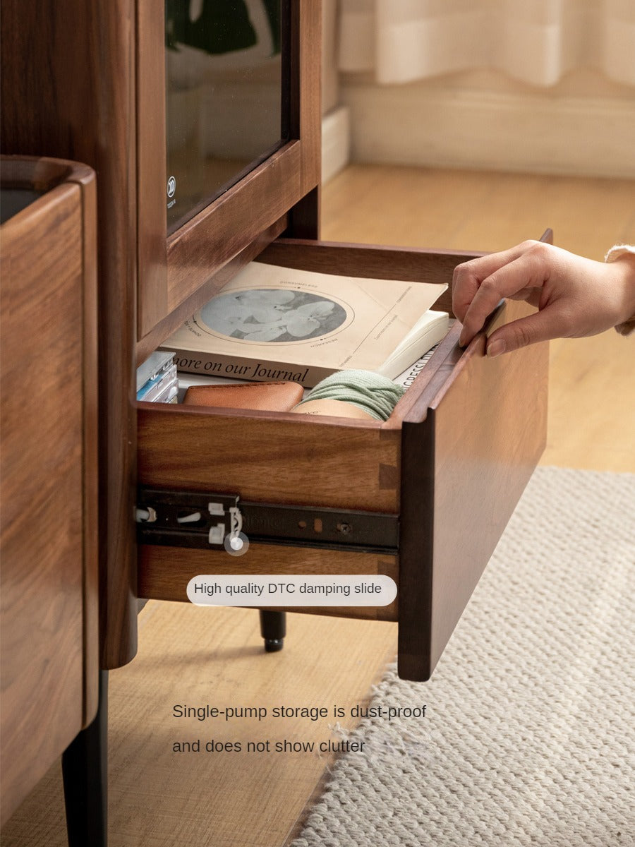 Black Walnut Solid Wood Rock Side Cabinet.