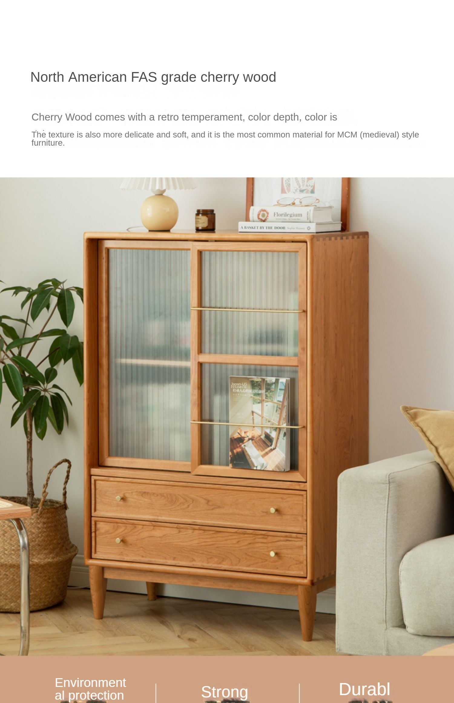 Cherry WoodRetro Side Cabinet Vintage Storage Cabinet