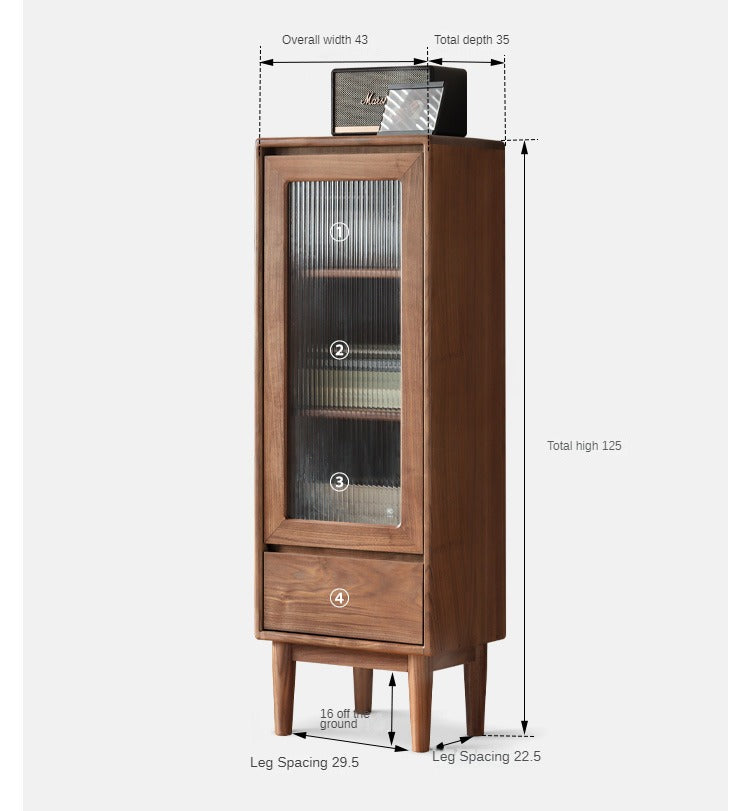 Black Walnut, Sandalwood Side Cabinet Narrow Vintage Storage