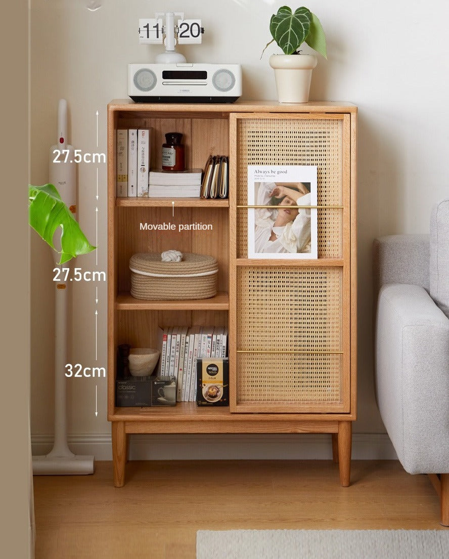 Oak Solid Wood Sliding Door Storage LED lights, Side Cabinet
