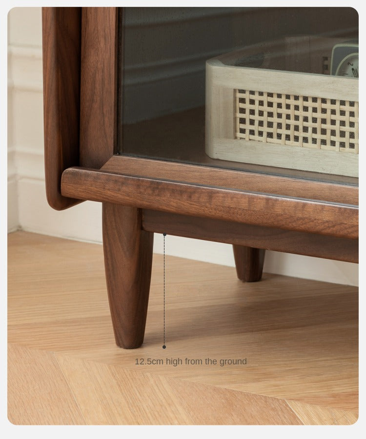 Black Walnut, Oak Solid Wood Glass Flip Door Display Side Cabinet LED Lights