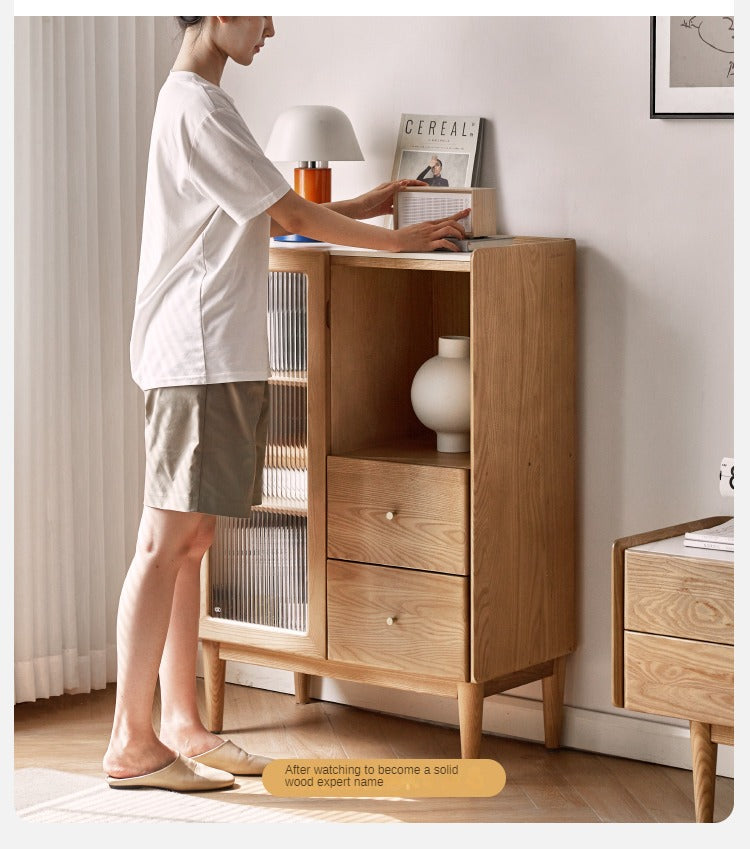 Ash Solid Wood Side Cabinet Storage.