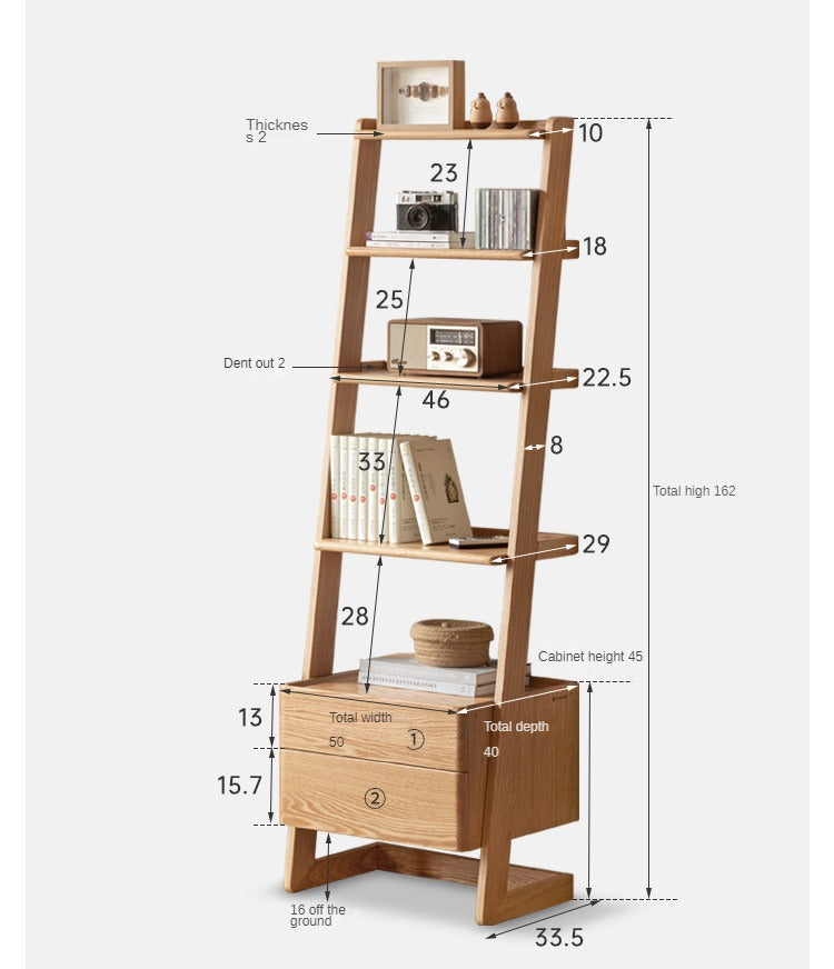 Oak Solid Wood Side Cabinet, Trapezoidal Storage Rack