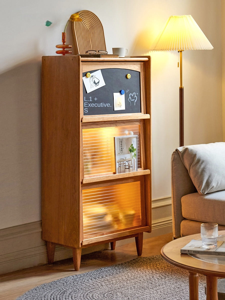 Cherry, Oak Solid Wood Flip Door Magazine Cabinet LED light -