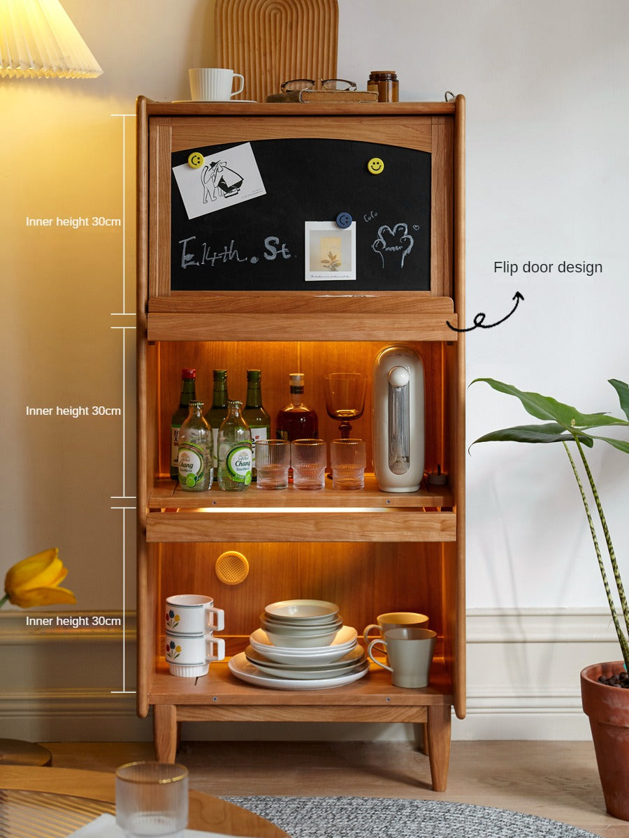 Cherry, Oak Solid Wood Flip Door Magazine Cabinet LED light -
