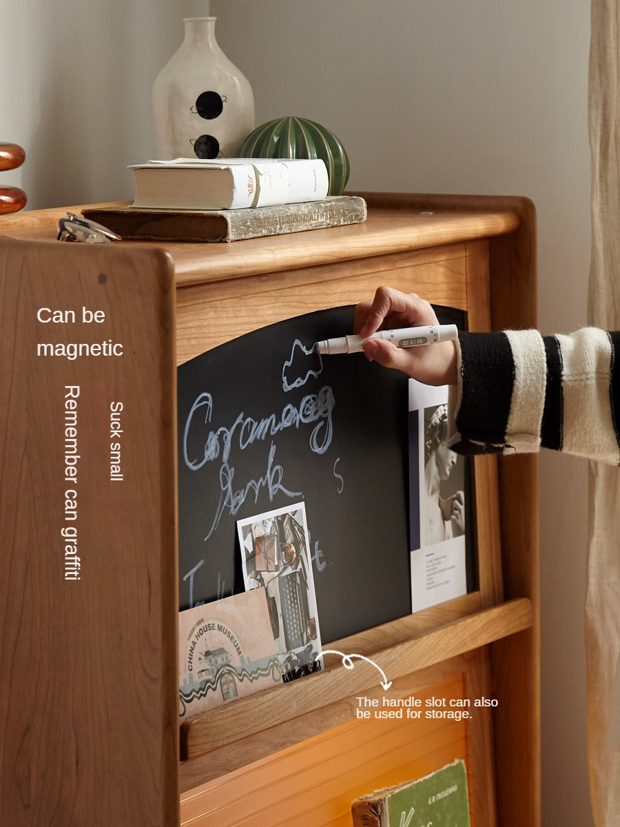 Cherry, Oak Solid Wood Flip Door Magazine Cabinet LED light -