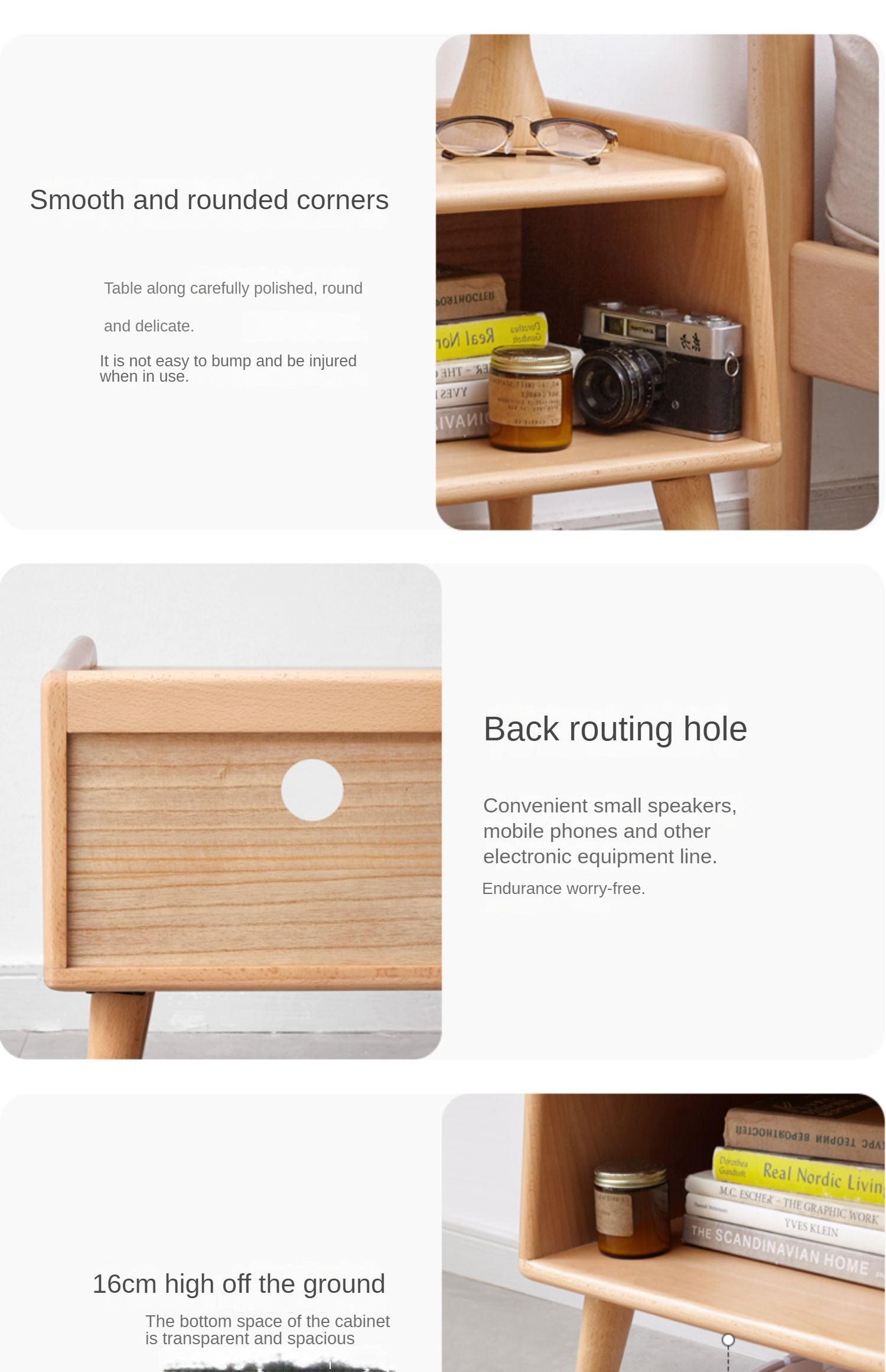 Beech solid wood Fully open nightstand